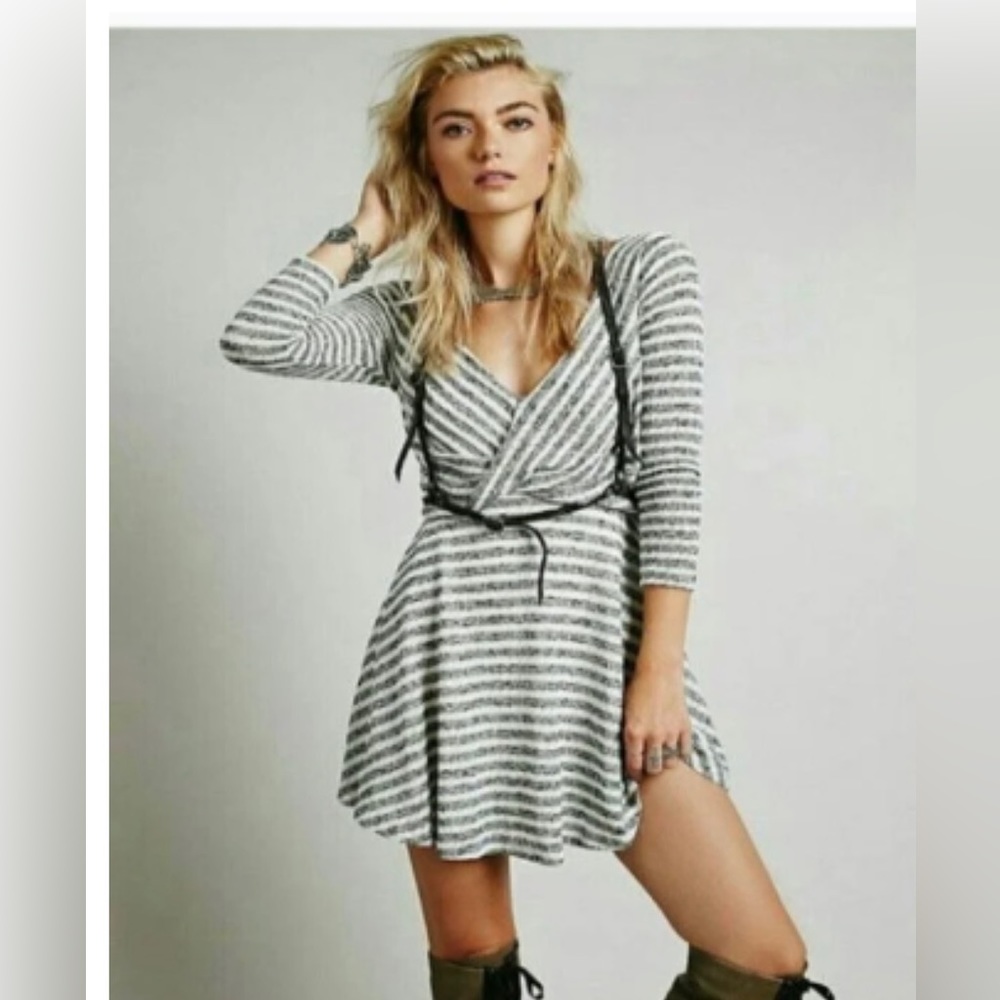 NWT Free People dress. Faux wrap long sleeve.  Stripped. XS